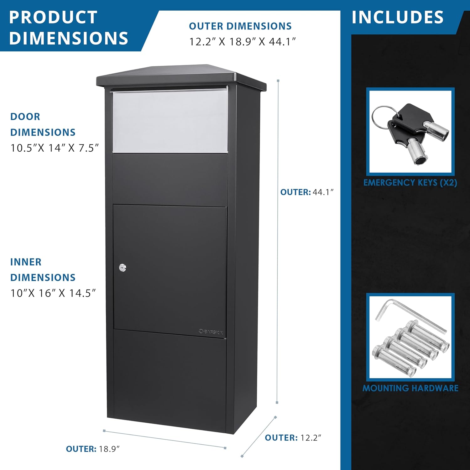 Barska Large Package Delivery Parcel Mail Steel Drop Box for Porch with Tamper-Resistant Drop Slot & Key Lock