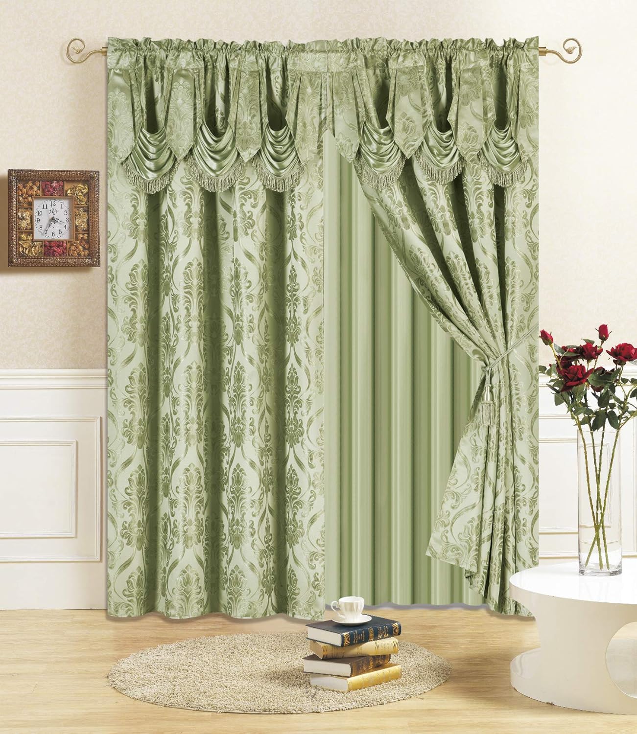 All American Collection New 4 Piece Drape Set with Attached Valance and Sheer with 2 Tie Backs Included (63" Length, Orange)