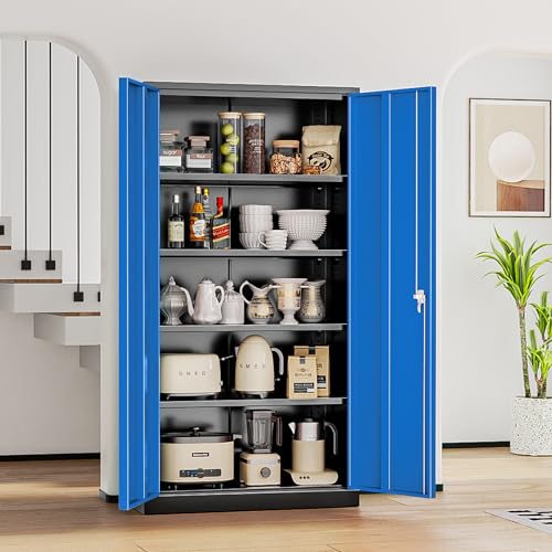 INTERGREAT Metal Storage Cabinets 72” Black Garage Steel Storage Cabinet with Doors and Shelves, Metal Tool Cabinet