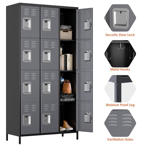 6 Door Metal Storage Locker 18 Hooks,Metal Locker for Employees with Lock for School Garage Office Gym Bedroom,Assembly Required
