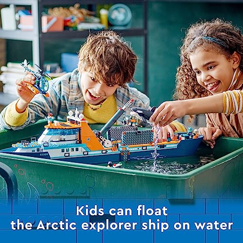 LEGO City Arctic Explorer Ship 60368 Building Toy Set, Fun Toy Gift for 7 Year Old Boys and Girls, with a Floatable Boat, Helicopter, Dinghy, ROV Sub