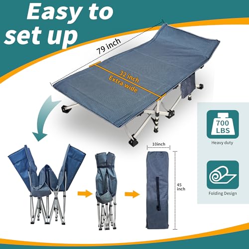 2 Pack Camping Cot with Mattress Comfortable Cot Bed Folding Cot Heavy Duty Cots for Sleeping with Carry Bag for Adults Kids Guest Bed Outdoor Indoor