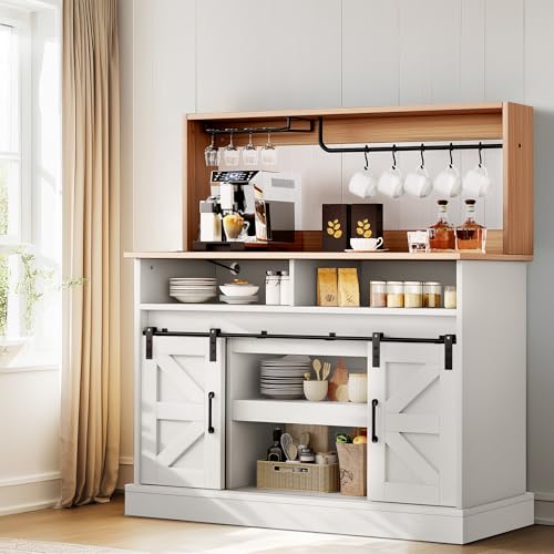 YITAHOME 47" Coffee Bar with Goblet Holder & Power Outlet, Buffet Cabinets with Storage