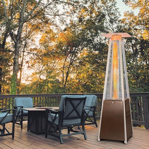 Hykolity Pyramid Patio Heater, 48000 BTU Glass Tube Propane Patio Heater with Wheels and Cover, Outdoor Propane Heaters for Patio, Backyard, Garden