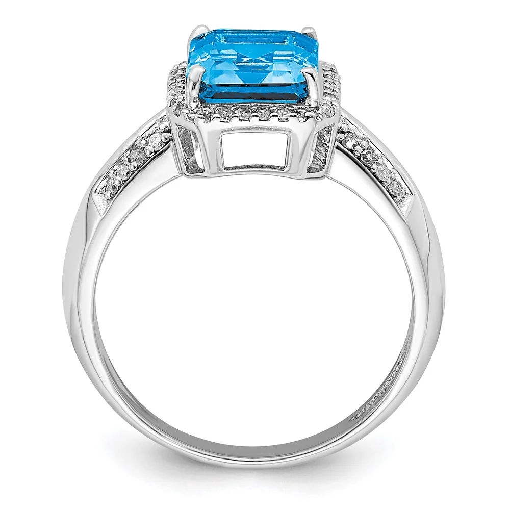 Sterling Silver Blue Topaz & Diamond Ring. Carat Wt- 0.15ct. Gem Wt- 3ct