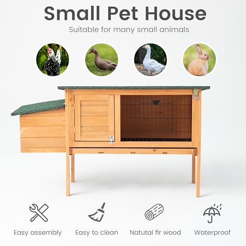 TAKUKA Outdoor Rabbit Hutch, Small Animal Wooden Chicken Coop with Nest Box