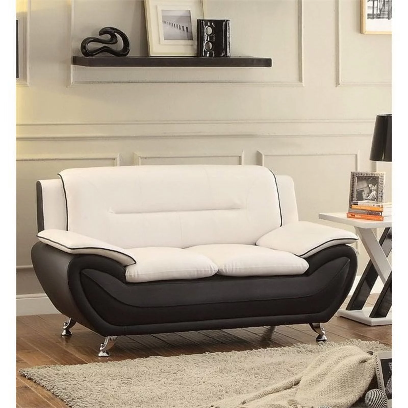 3 Piece Living Room Set with 59" Loveseat and 2 Armchairs in Black/Beige
