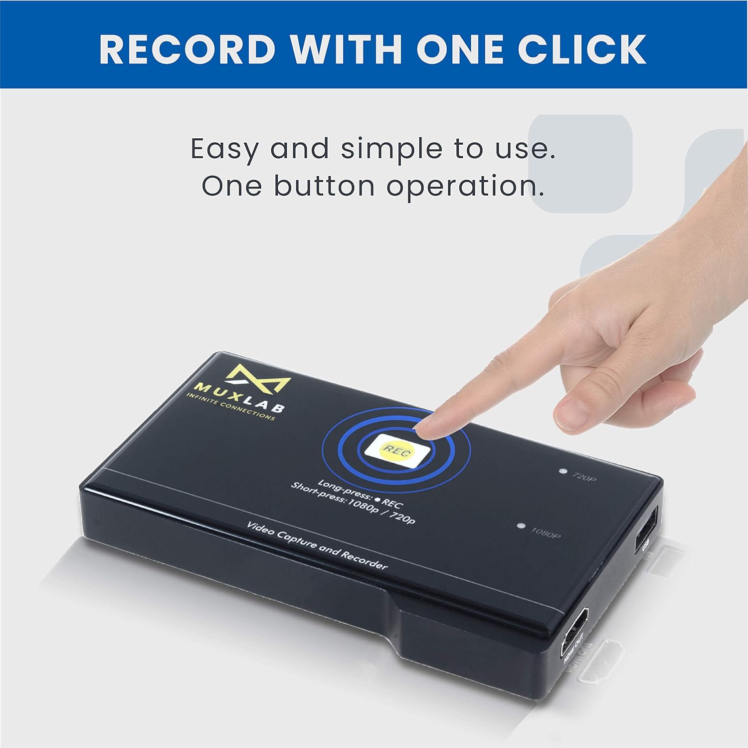 MuxLab Video Capture Recorder Device | HDMI to USB Recorder | Capture Video 1080P 60FPS | Save 1080P 30FPS | for PC, Game Consoles