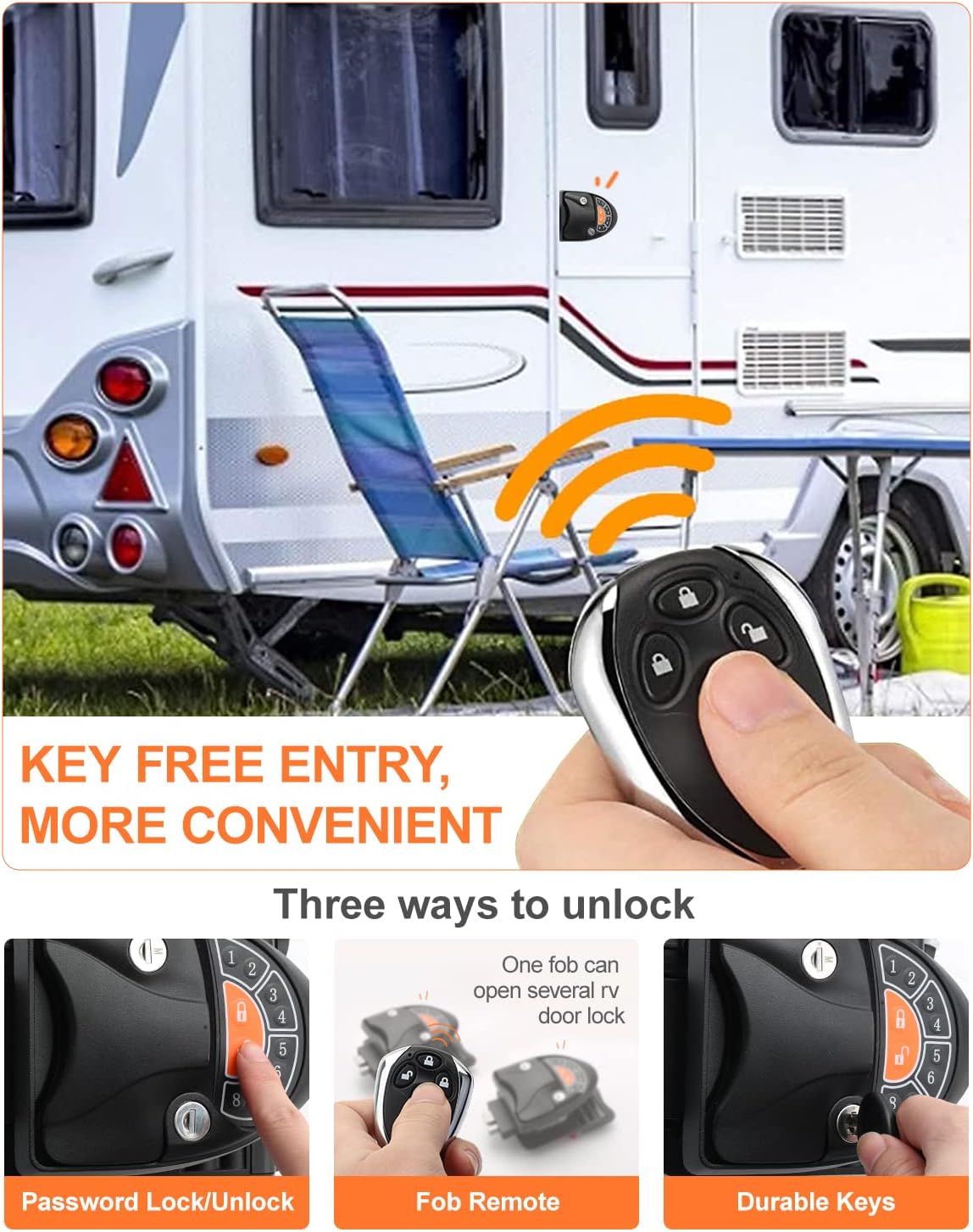 RV Keyless Entry Door Lock , Compact RV Door Lock ,100% Metal with Deadbolt, Backlit Keypad ,Fob Keyless and 2 Keys for RV, Camper and Trailer