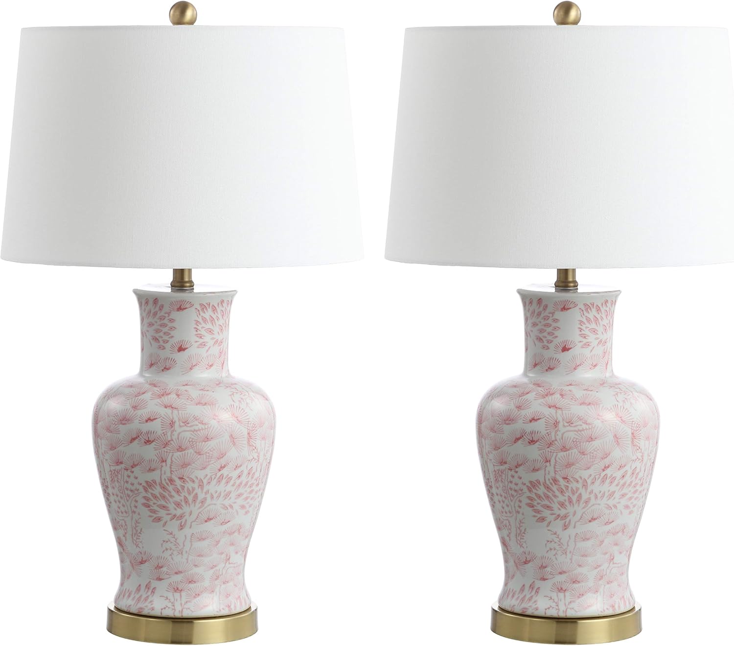 SAFAVIEH Lighting Collection Calli Pink/ White Chinoiserie 28-inch Bedroom Living Room Home Office Desk Nightstand Table Lamp Set of 2 (LED Bulbs