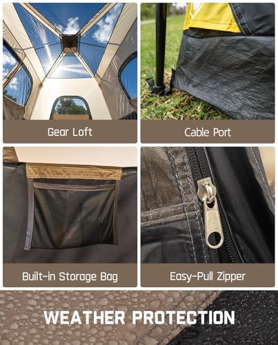 FanttikOutdoor Camping Tent 4/6/8/10 Person Instant Cabin Tent Setup in 60 Seconds with Rainfly & Windproof Portable with Carry Bag for Family