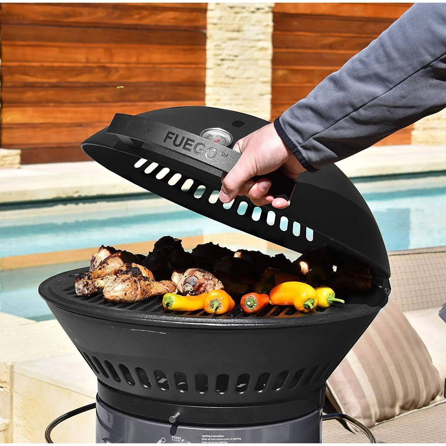 Fuego F21C-H Element Hinged Propane GAS Grill, Dark Gray