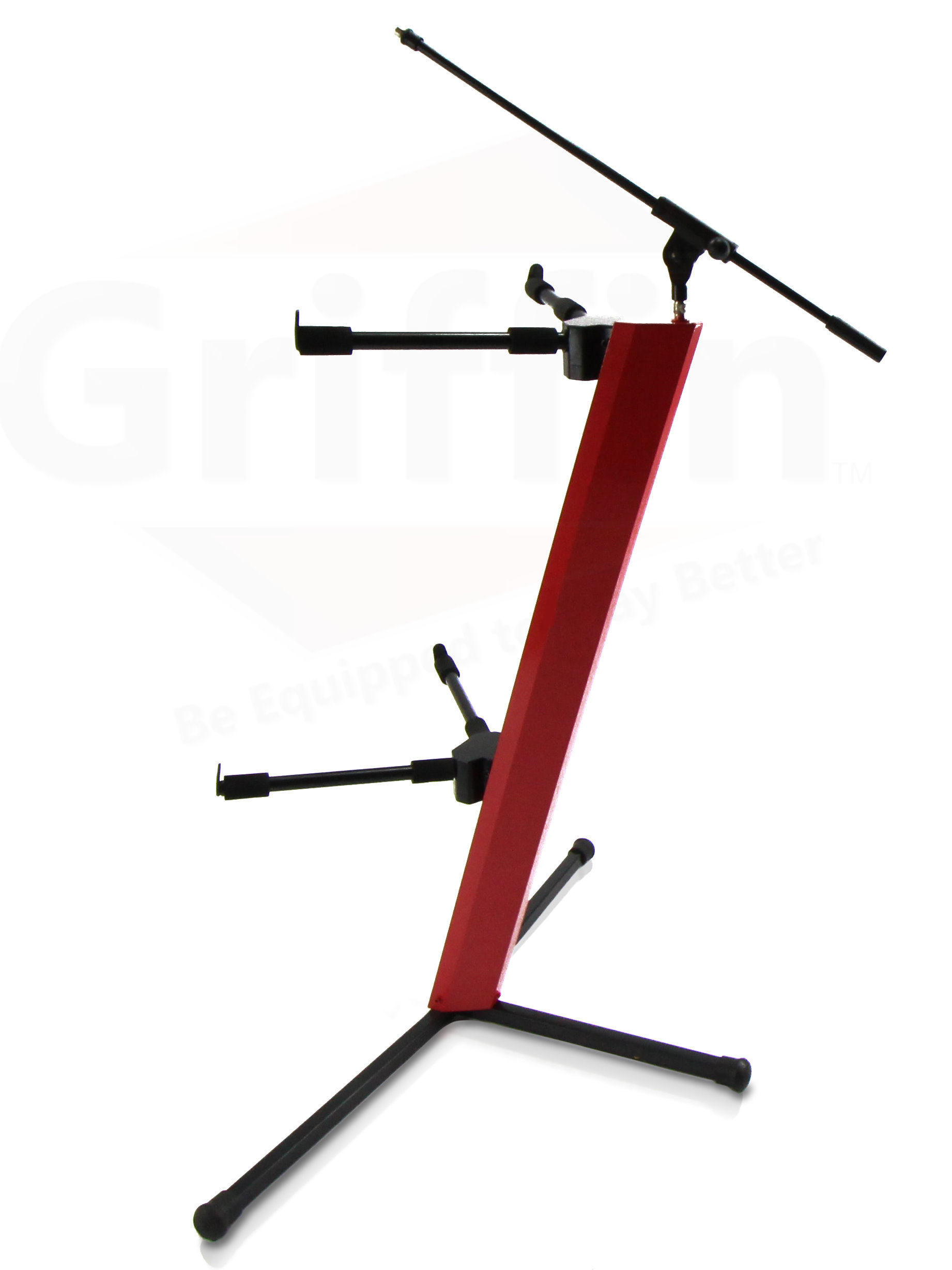 2-Tier Column Keyboard Stand with Mic Boom Arm by Griffin Double Sliding Multi Mounting Platform Red Stage Tower Rack Holder for Digital Piano