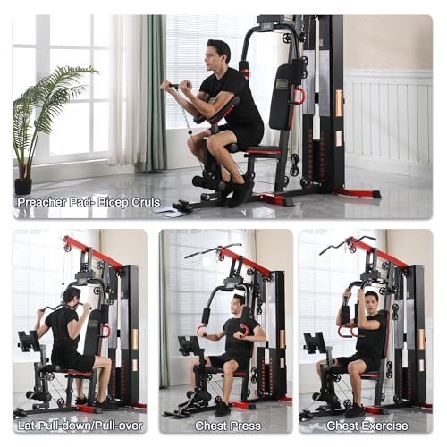 Home Gym, Multifunctional Workout Equipment with Leg Press, Exercise Equipment for Home with Pulley System