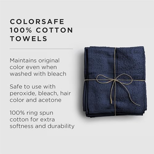 Fromm ColorSafe 100% Cotton Bleach Proof Salon Hair Towels for Hairstylists, Barbers, Spa, Gym in Black, 16" by 29"