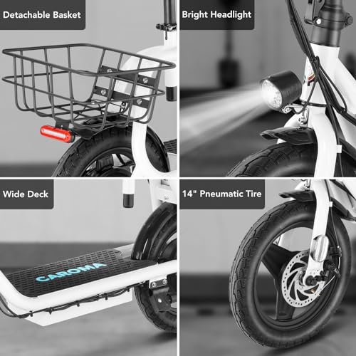 Caroma Peak 500W/800W/1200W Electric Scooter with Seat 14" Tire, 30 Miles Range 20MPH Max Speed, Foldable Electric Scooter for Adults 300 LBS Max Load