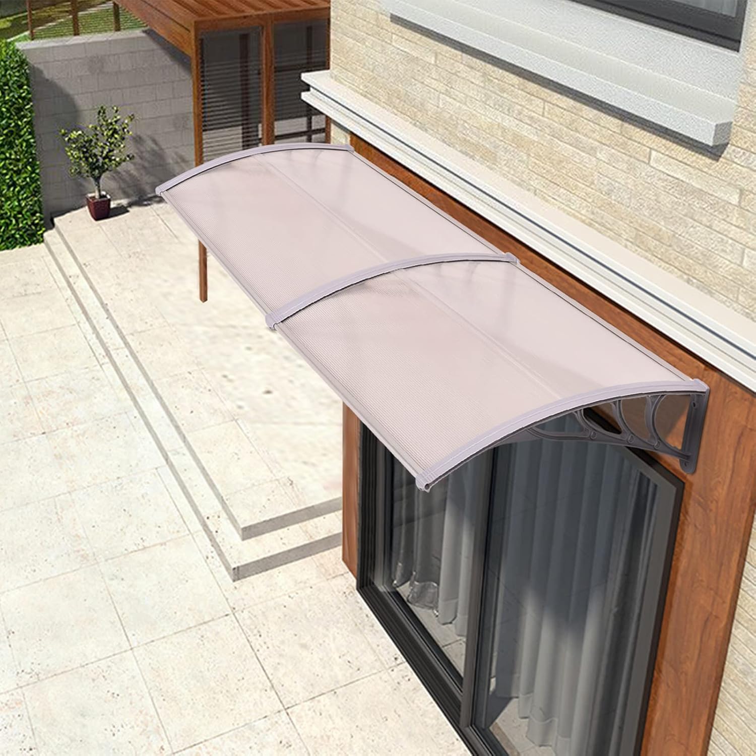 MATICO 79 Outdoor Clear Door Awning Patio Window Cover Polycarbonate Rain & Snow Protection, Modern Black Hollow Sheet with UV Protection Cover