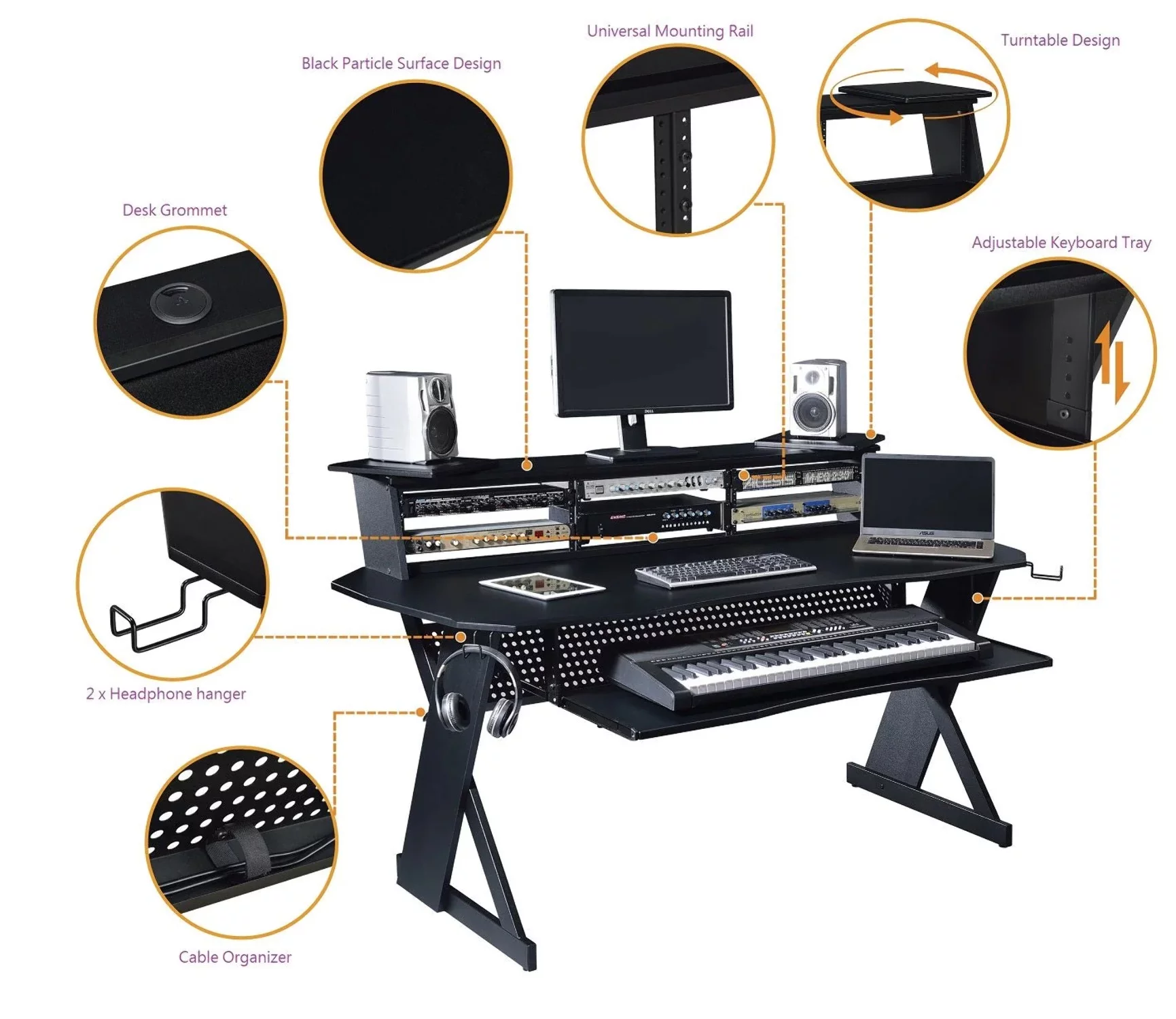 Musiea EX100 Series Music Recording Studio Desk Workstation w/3 x 4U Rack