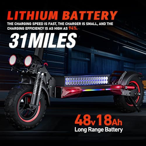 1200W Motor Electric Scooter with Seat,11" Off-Road E-Scooters,34MPH Speed Fast,48v 18ah &31Miles Long Range Electric Scooters