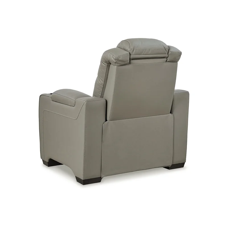 Ashley Furniture Backtrack Leather Power Recliner with Headrest in Light Gray