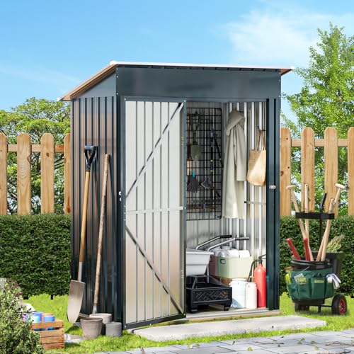 6x4FT Outdoor Steel Storage Shed with Clear Window, Lockable Doors, Weather-Resistant Metal Tool Shed for Garden, Backyard, Patio, and Utility Storage