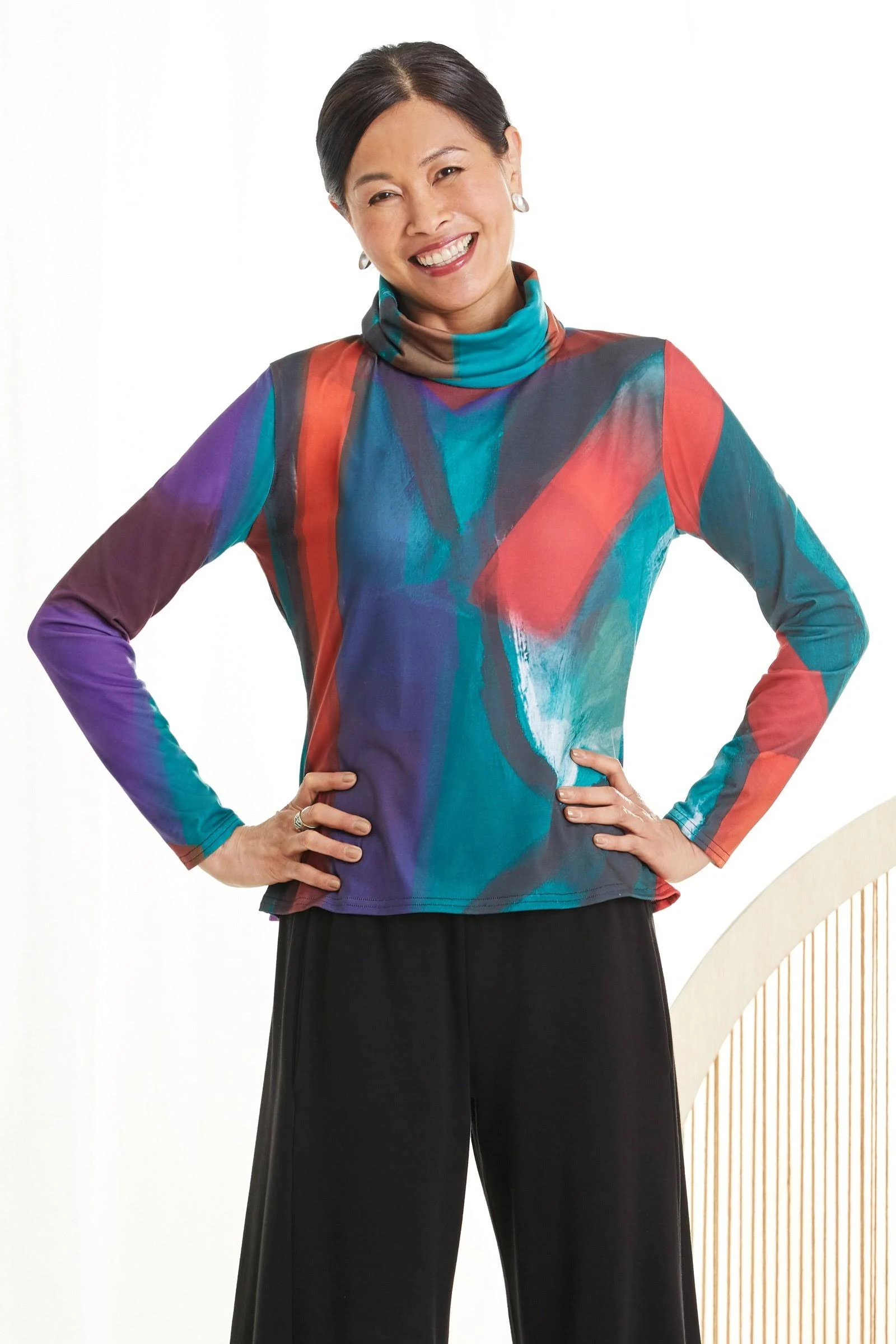 Catalyst Tee by Andrea Geer - Peacock/Cayenne Brush, S (4-8) (Knit Top)