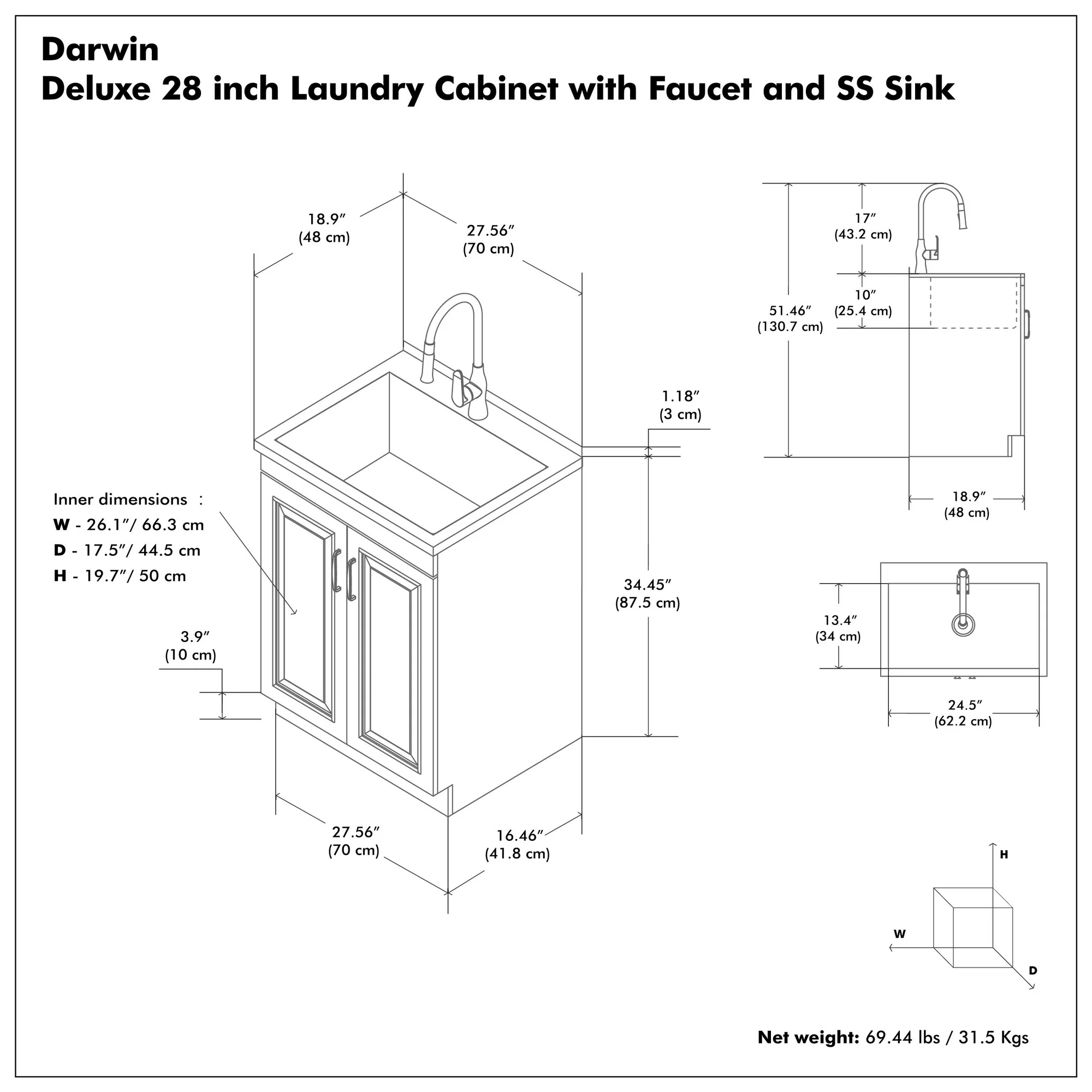 Simpli Home Darwin All-in-One 28-inch Utility Sink &amp; Cabinet