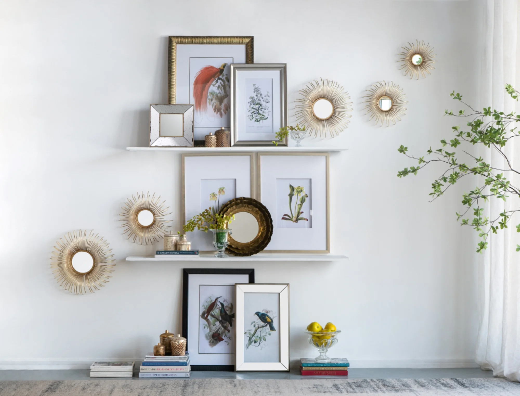 CC Home Furnishings Rectangular Birds Mirror Frame Wall Art - 15" x 24" - 2ct