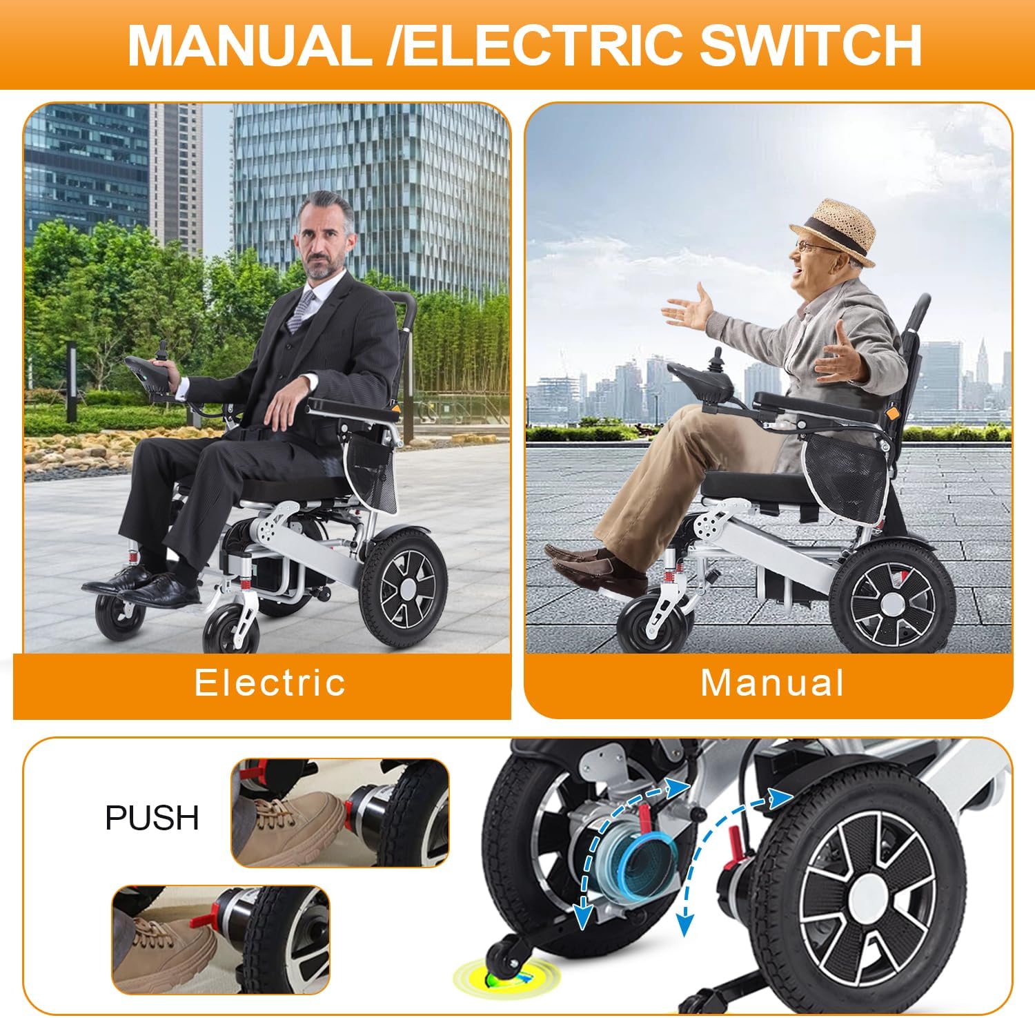 Intelligent Lightweight Foldable Electric Wheelchair, Portable Long Range Motorized Wheelchair,All Terrain Motorized Wheelchair for Adults