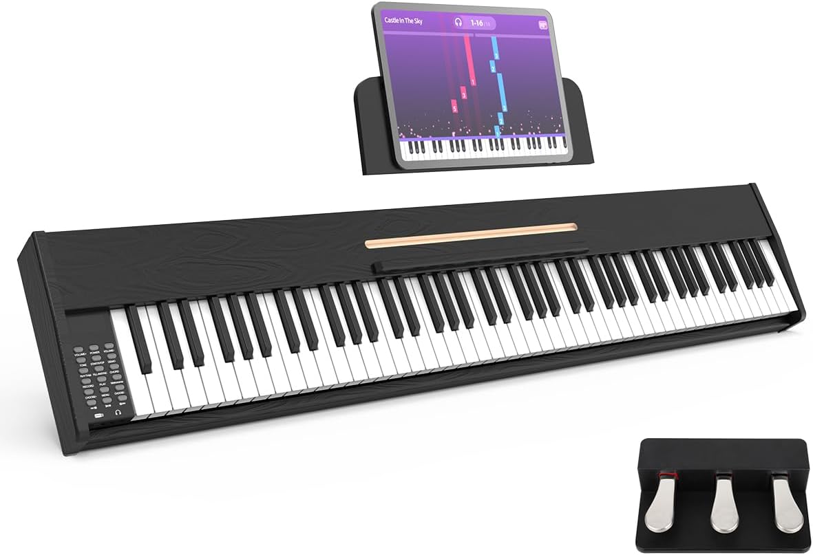 88 Key Digital Piano Keyboard,88 Key Full Size Weighted Hammer Action Electric Keyboard Piano with 200 Rhythms,200 Tones, Triple Pedal,Music Stand