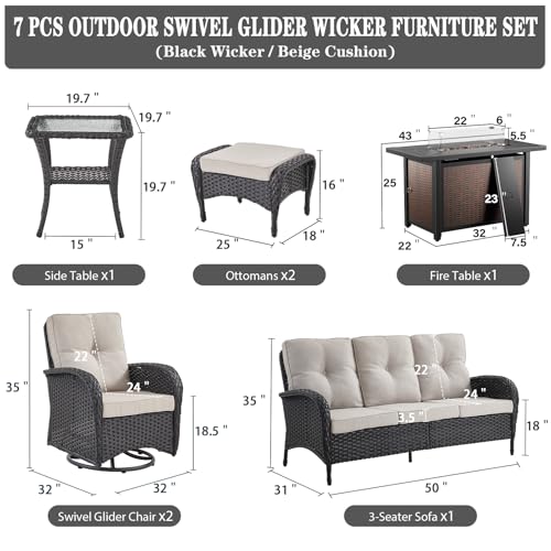 Patio Wicker Chairs Swivel Rocker - Outdoor Swivel Rocking Chairs Set of 2 with Rattan Side Table