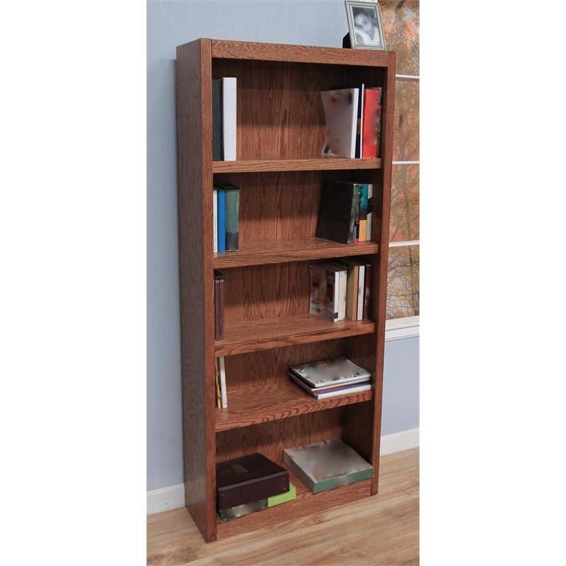 Bowery Hill Traditional 72x22 Tall 5-Shelf Wood Bookcase in Dry Oak