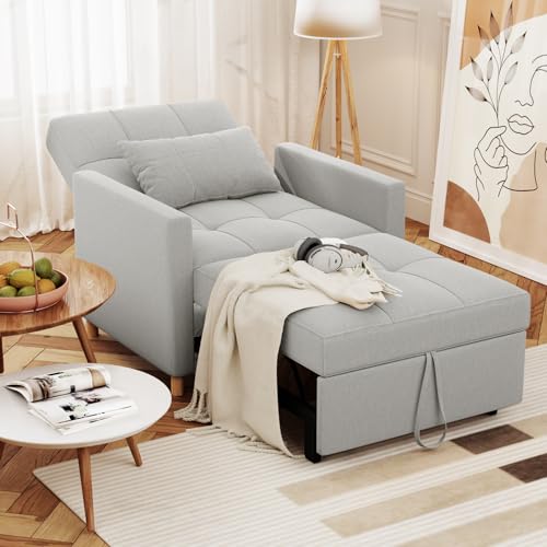 Esright Sleeper Chair, 3-in-1 Convertible Sofa Bed Adjustable Backrest with Throw Pillow, Pull Out Sofa Bed Couch for Small Space, Apartment, RV