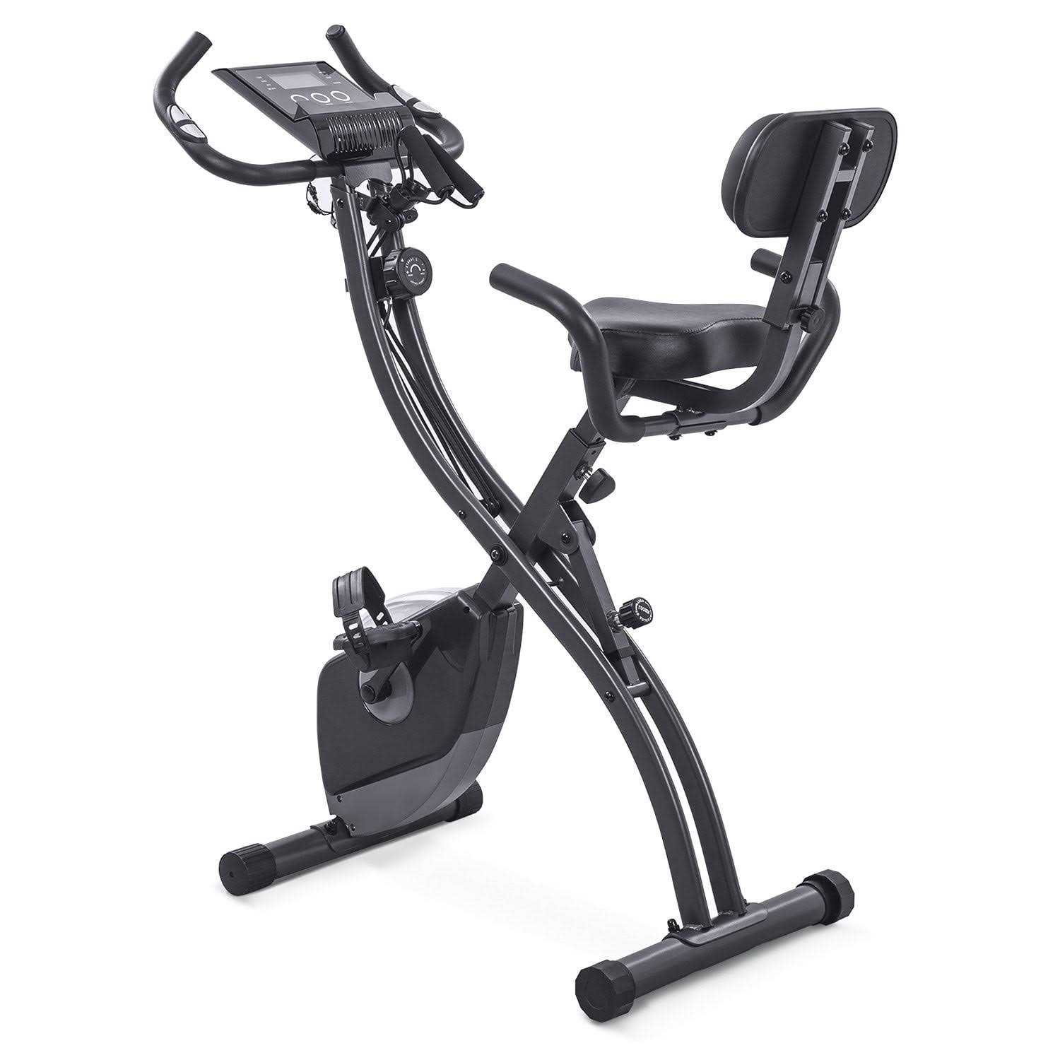 Folding Exercise Bike Stationary Recumbent 3-in-1 Exercise Bike Portable Magnetic with Adjustable Arm Resistance Bands and LCD Monitor and Pulse Grip