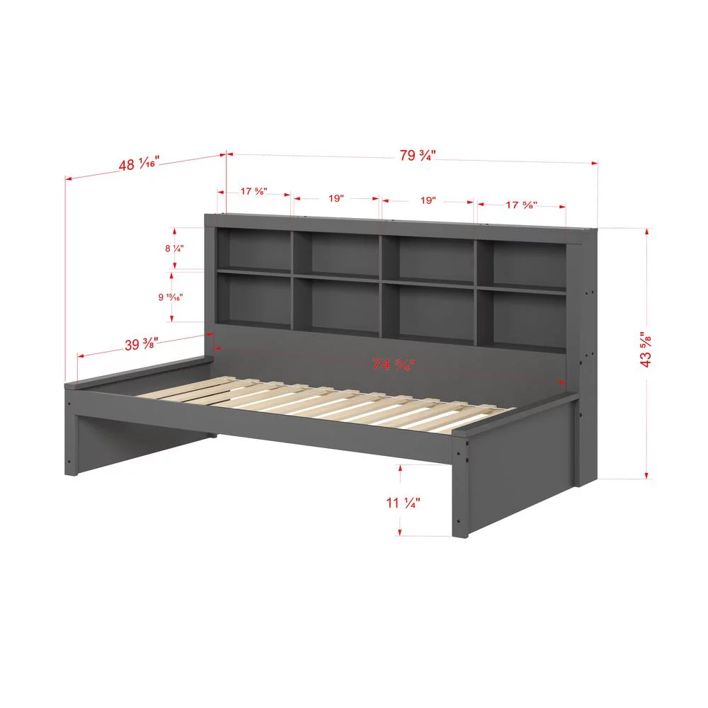 Twin Bookcase Day Bed in Dark Grey