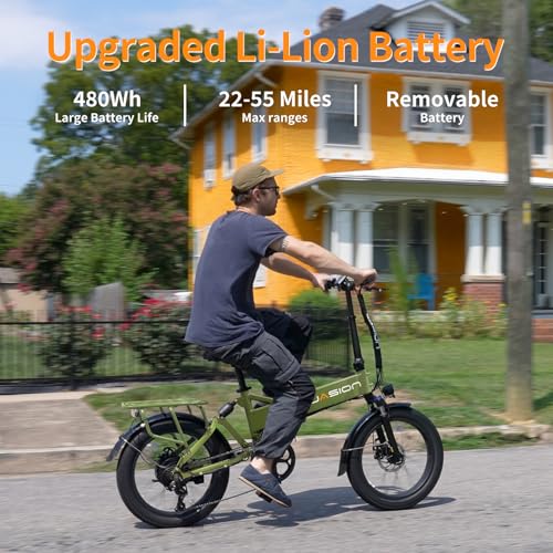 Jasion EB7 2.0/ST Electric Bike for Adults, 1200W Peak Motor 28MPH Max Speed Folding Ebike, 48V 10AH Removable Battery