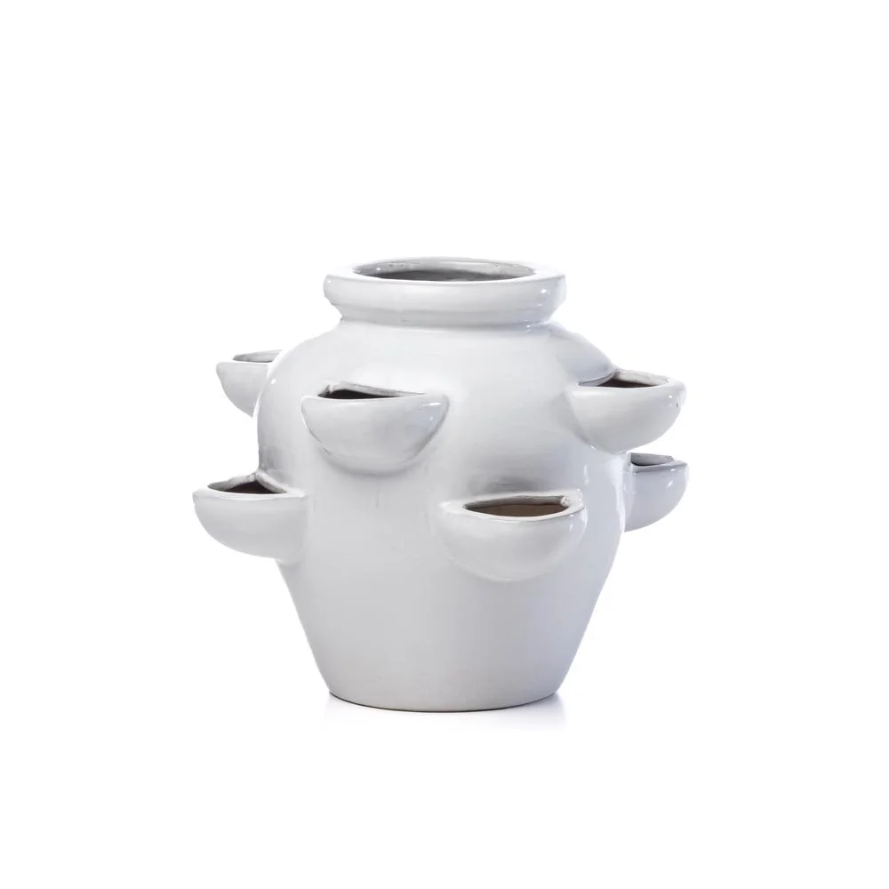 Alfresco Home 8 Pocket Ceramic Strawberry Planter in White
