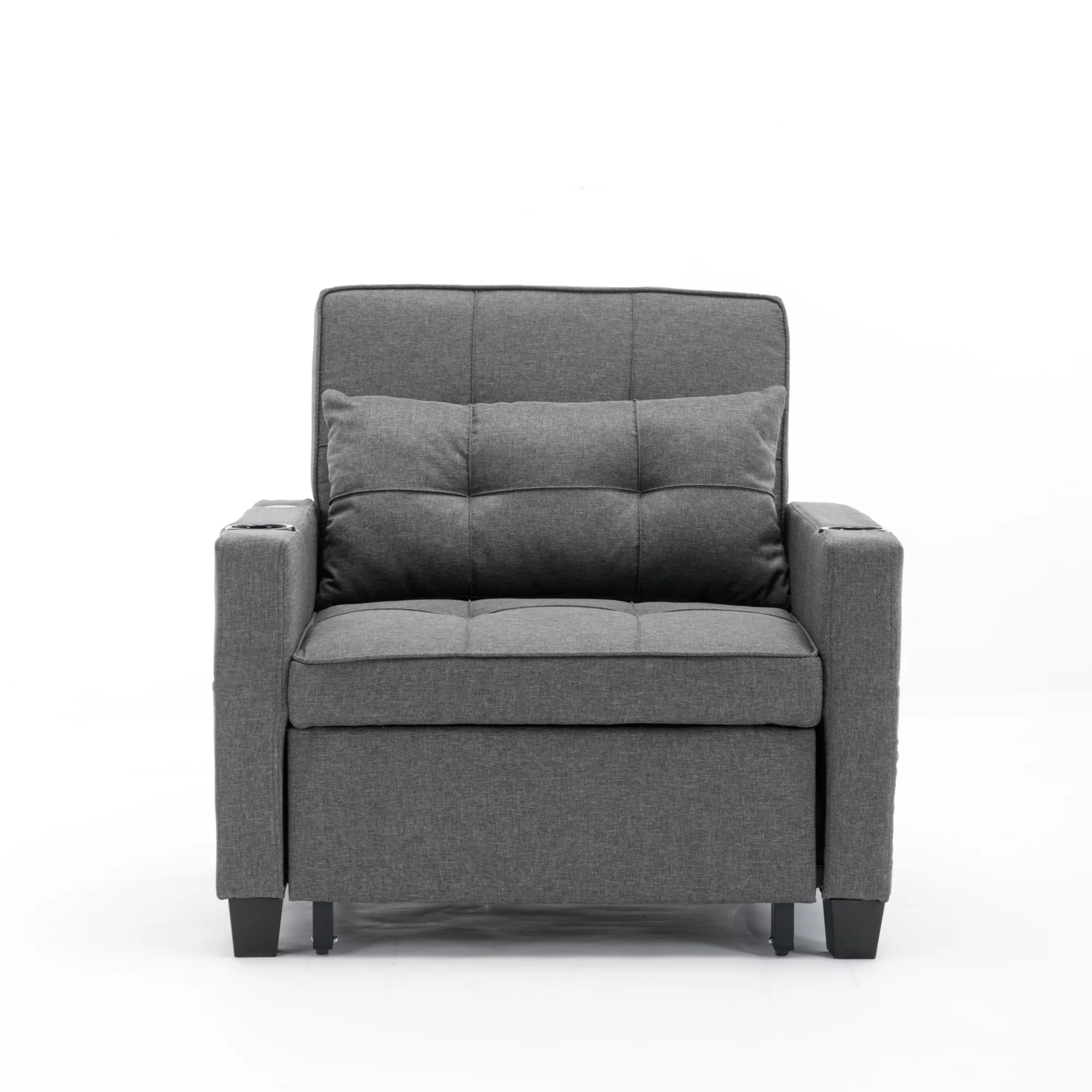 Futon Chair Bed Convertible Chair 3-in-1 Pull Out Sleeper Chair Beds with USB Ports, Armchair Bed Sleeper for Living Room (Dark Grey Linen)