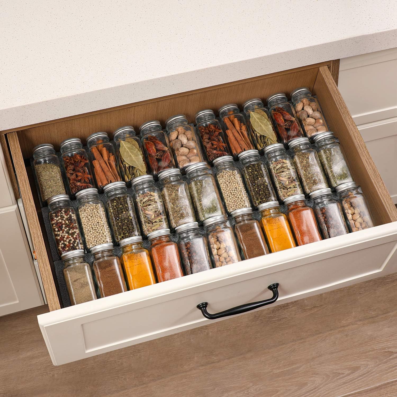 AOZITA 36 Pcs Glass Spice Jars with Spice Labels - 4oz Empty Square Spice Bottles - Shaker Lids and Airtight Metal Caps