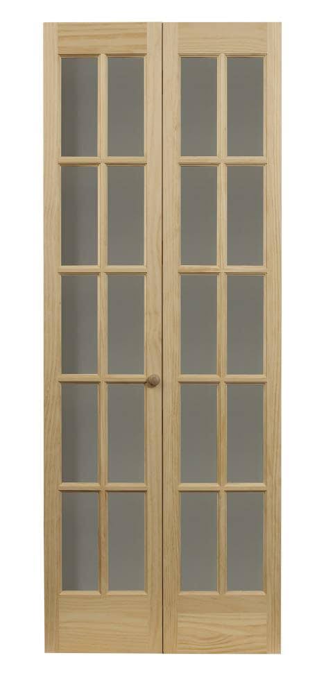 Pinecroft 29.5 in. x 78.625 in. Williamsburg Unfinished Pine 10-Lite Clear Glass Solid Core Wood Bi-Fold DOOR, Unfinished Pine W