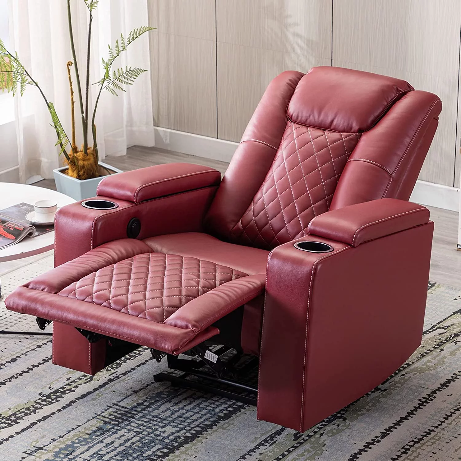 salable Power Recliner Chair Set of 3  PU Leather Electric Home Theater Seating with USB Ports and Cup Holders  Black Overstuffed Reclining Furniture