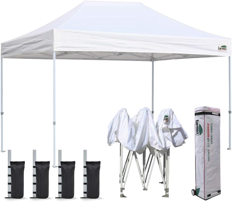 Eurmax USA 8'x12' Ez Pop Up Canopy Tent Commercial Instant Canopies with Heavy Duty Roller Bag,Bonus 4 Sand Weights Bags (Red)