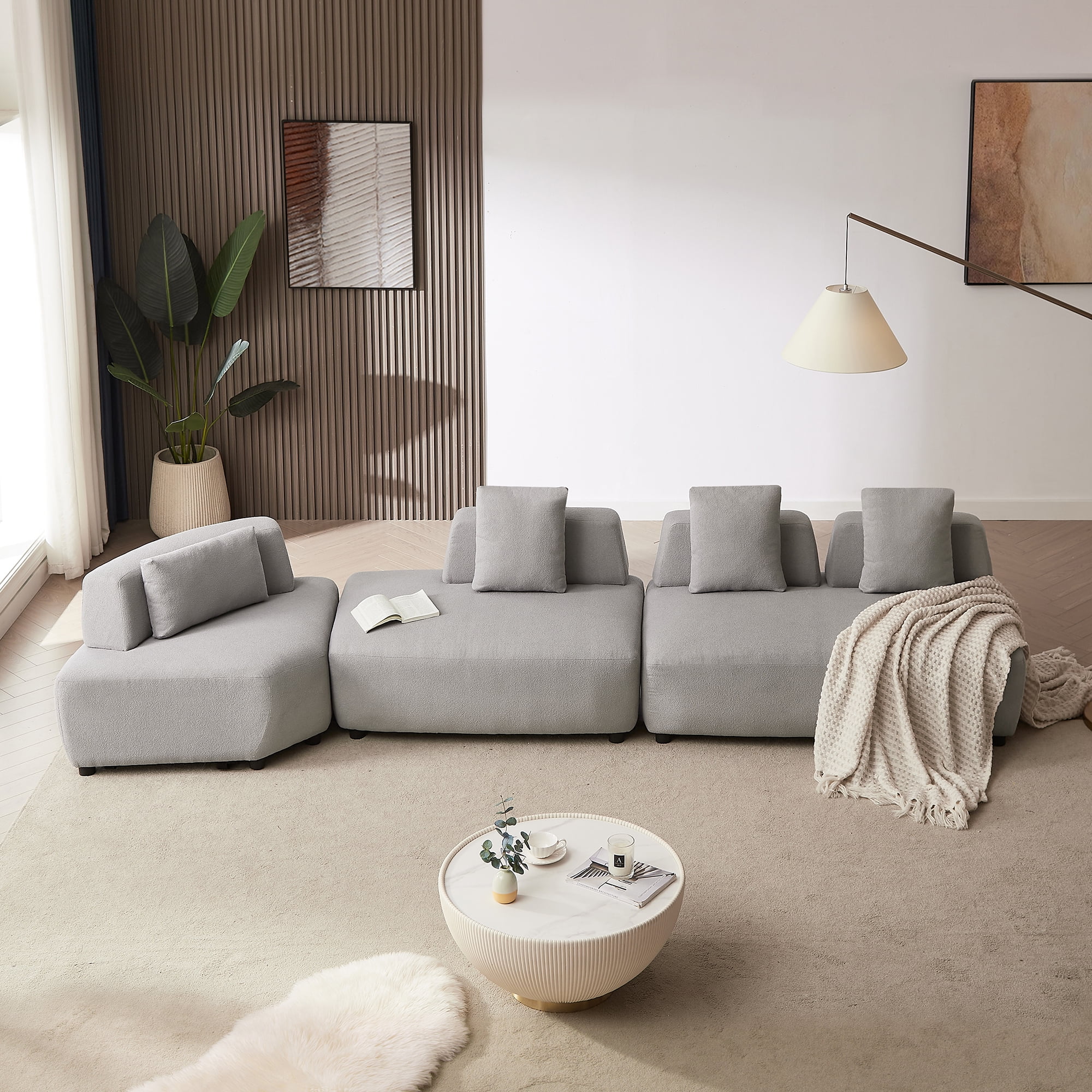 Soges Modern 3-piece Sectional Sofa Free Convertible Sofa with 4 Pillows for Living Room, Gray