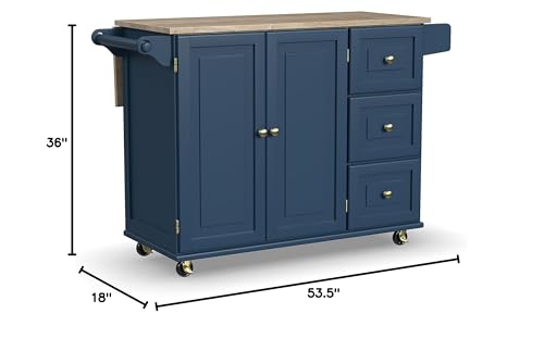 Homestyles Dolly Madison Off-White Mobile Kitchen Island Cart with Wood Drop Leaf Breakfast Bar