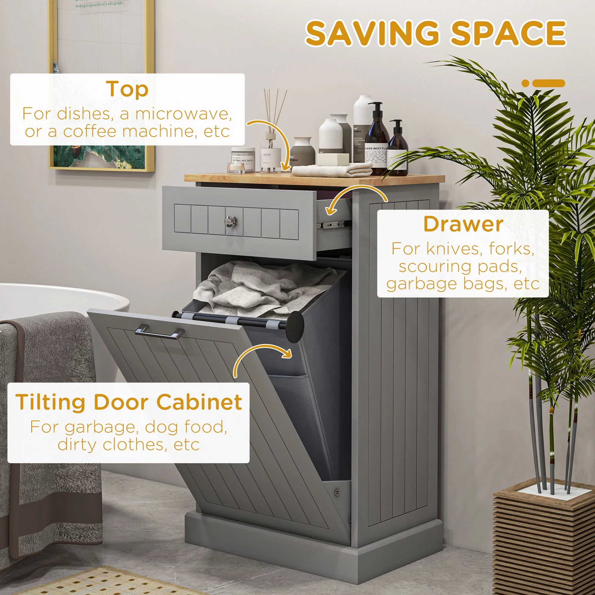 HOMCOM Kitchen Tilt Out Trash Bin Cabinet, Free Standing Recycling Cabinet