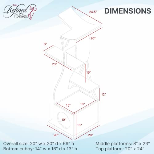 THE REFINED FELINE 69 Inch Tall Black Espresso Lotus Cat Tower, Multi-Level Modern Cat Tree for Indoor Cats with Scratching Post