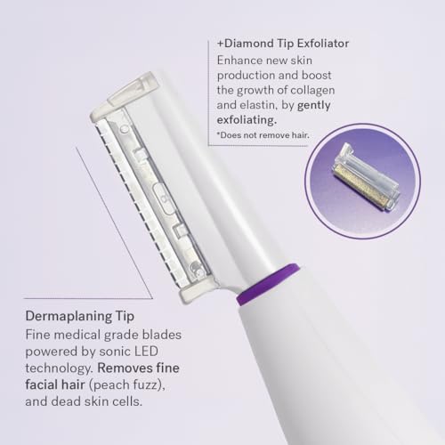 Michael Todd Beauty Sonicsmooth Pro+ Dermaplane Razor for Women Face + Eyebrow trimmer Dermaplaning System w/LED Light Peach Fuzz Remover -16