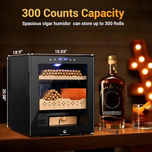 Cigar Electric Humidor, 35L 250 Counts Large Capacity Thermostatic Electric Cigar Cooler Cabinet with Digital LED Screen, Safety Lock