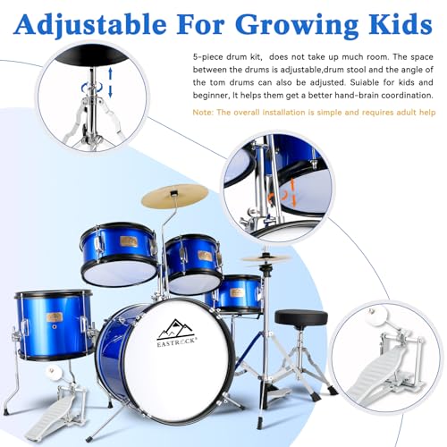 EASTROCK Kids Drum Set, 5-Piece 16 Inches Junior Drum Sets for Kids, Drummer, Beginner Youth Drumset for 7-12 Years Old with Throne,Cymbal,Pedal