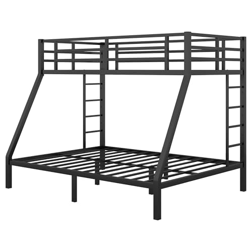 Heavy Duty Bunk Bed Frame with Ladder, Twin XL Over Twin XL Bunk Beds with Safety Guardrails, Adults Bunk Beds with Noise-Reducing Rubber Stoppers